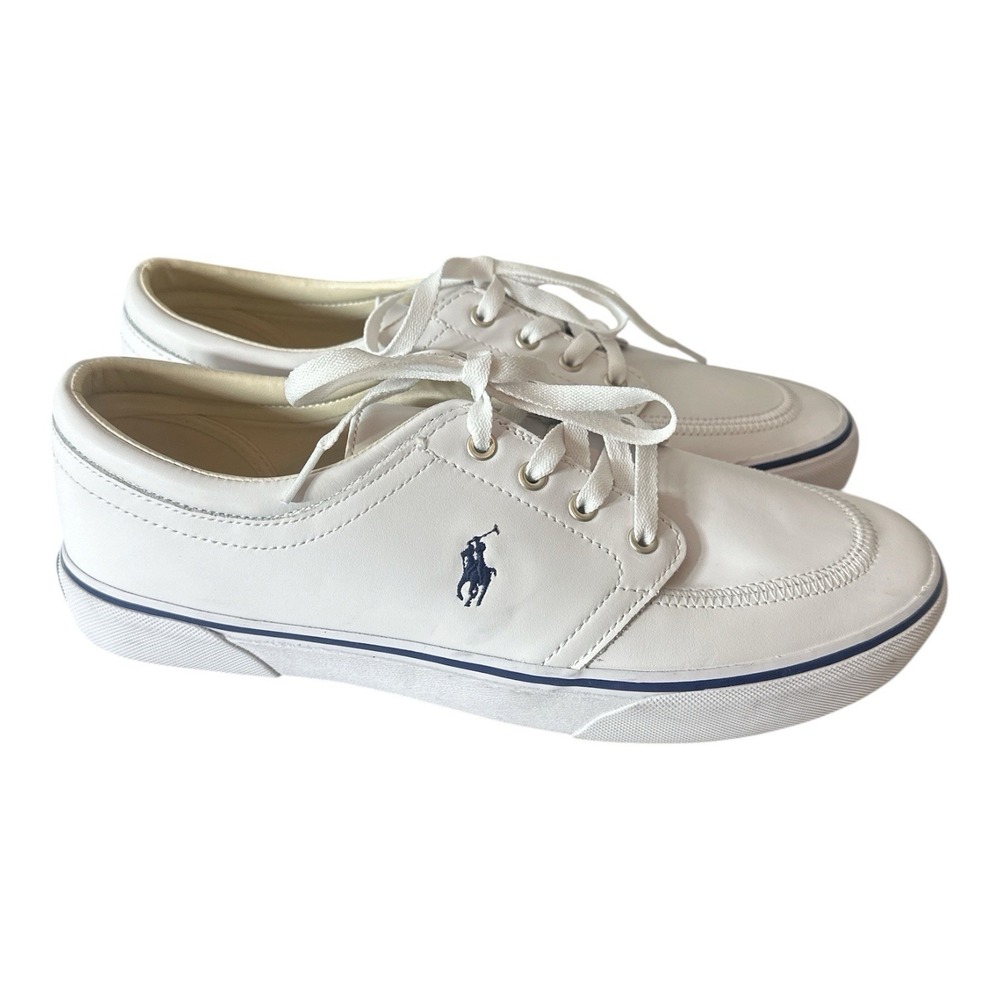 New Polo Ralph Lauren Faxon X Leather Sneakers Mens 10 White Navy Low Top Shoes
